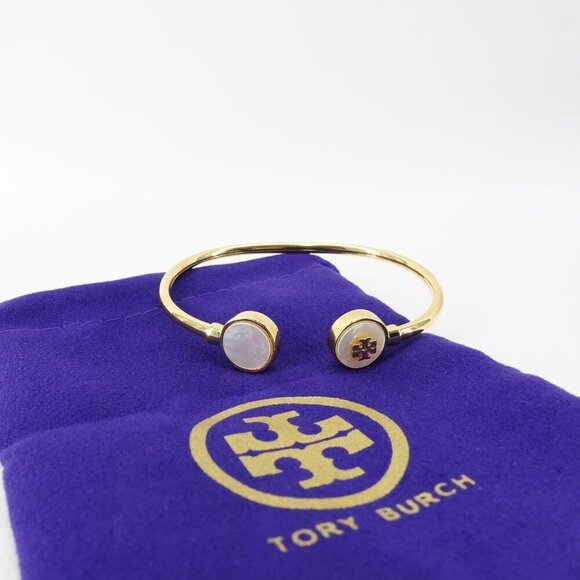 Tory Burch Kira Mother of Pearl Logo Cuff Bracelet Ivory OS - Picture 3 of 16